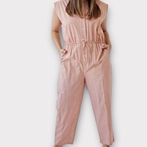 Little Tienda Women’s Olivia Jumpsuit XXL 2XL Organic Poplin Hand Dyed Le Rose